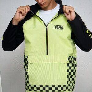 Vans BMX Off The Wall Neon Green Checkerboard Anorak Jacket Size Small